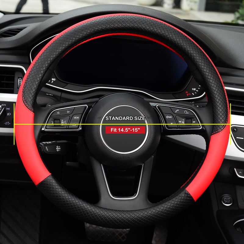 LABBYWAY Steering Wheel Cover, Universal Fit 15 Inch Microfiber Leather Car Wheel Protector, Anti-Slip, Red - Image 2